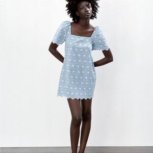 ZARA OPENWORK EMBROIDERED DRESS 🩵